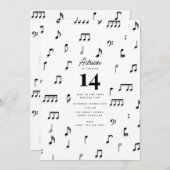 Invitation Symbole Black & White Musical Notes (Devant / Derrière)