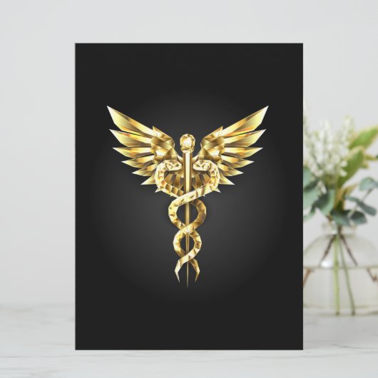 Invitation Symbole caducée polygonal or (Debout devant)