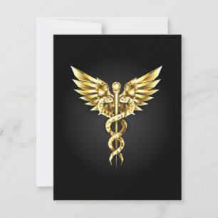 Invitation Symbole caducee polygonale en or