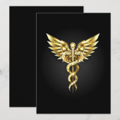 Invitation Symbole caducee polygonale en or (Devant / Derrière)
