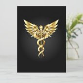 Invitation Symbole caducee polygonale en or (Debout devant)
