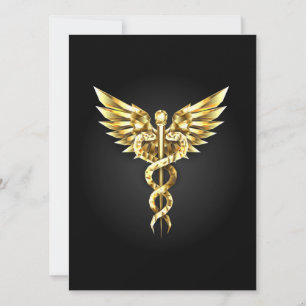 Invitation Symbole caducee polygonale en or