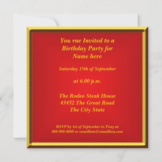 Invitation SYMBOLE CHEVAL CHINOIS ROUGE Or Frame (Dos)