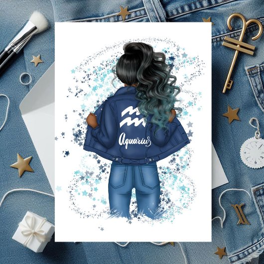 Invitation Symbole chic Aquarius Zodiac Denim fête d'annivers