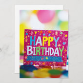 Invitation Symbole d'anniversaire rose joyeux avec étoiles An (Devant / Derrière)