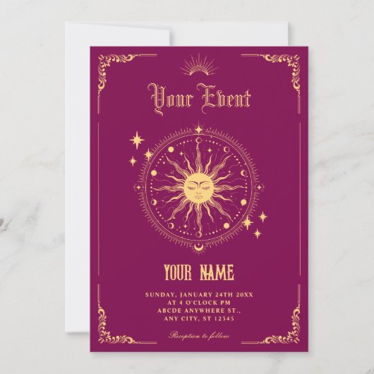 Invitation Symbole d'art boho Soleil Lune vintage (Devant)