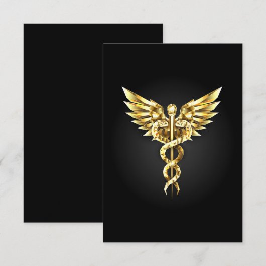 Invitation Symbole de caducée polygonal or (Devant / Derrière)