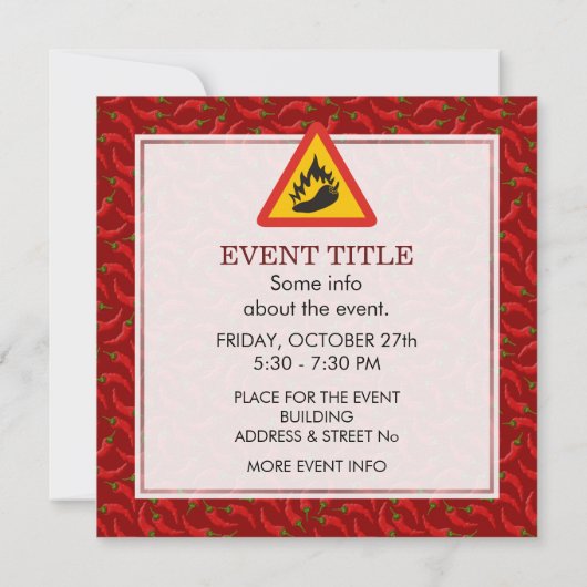 Invitation Symbole de danger de poivre chaud (Dos)
