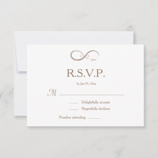 Invitation Symbole de l'infini Monogramme Mariage RSVP Blanc (Devant)