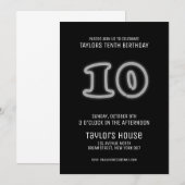 Invitation Symbole de Neon blanc 10e fête d'anniversaire à la (Devant / Derrière)