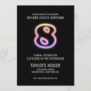 Invitation SYMBOLE DE NEON Coloré 8E Fête D'Anniversaire À La