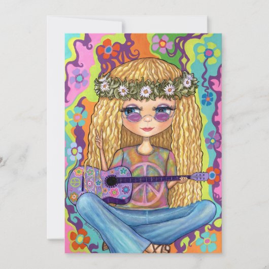 Invitation Symbole de Paix de Guitare violette Chick Hippie C (Devant)