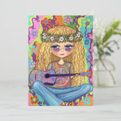 Invitation Symbole de Paix de Guitare violette Chick Hippie C (Debout devant)
