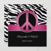Invitation Symbole de paix rose doux 16 zèbres noirs (Devant / Derrière)