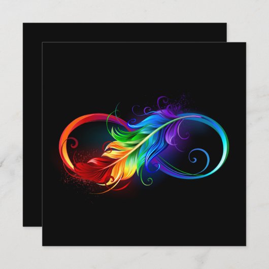 Invitation Symbole d'infini avec plume arc-en-ciel (Devant / Derrière)