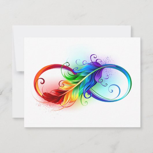 Invitation Symbole d'infini avec plume arc-en-ciel (Devant)