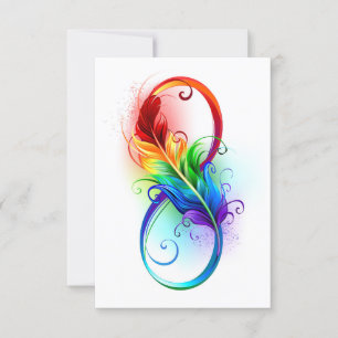 Invitation Symbole d'infini avec plume arc-en-ciel