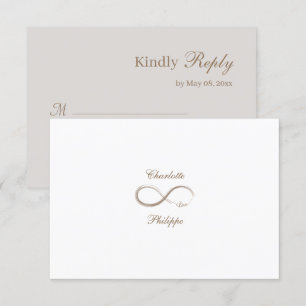Invitation Symbole d'infini Blanc Gris Or Mariage RSVP
