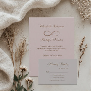 Invitation Symbole d'infini Dusty rose Grey Gold Wedding RSVP