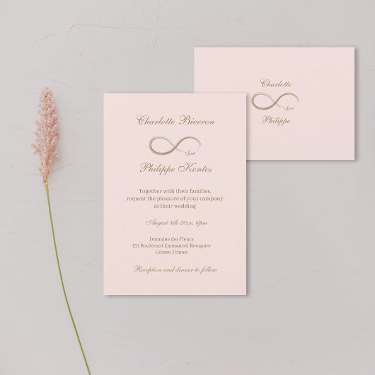 Invitation Symbole d'infini Elegant Gold Blush Mariage rose