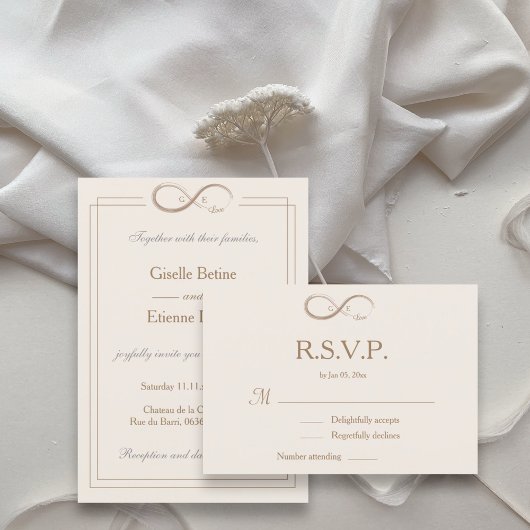 Invitation Symbole d'infini Monogramme Champagne Mariage RSVP