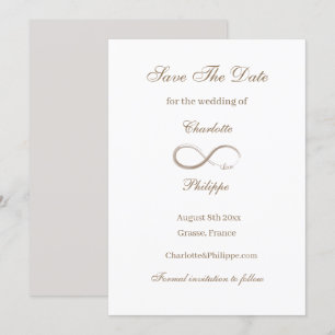 Invitation Symbole d'infini Or Blanc Save The Date Mariage