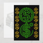 Invitation Symbole Dollar Vert - Icône Dollar Or (Devant / Derrière)