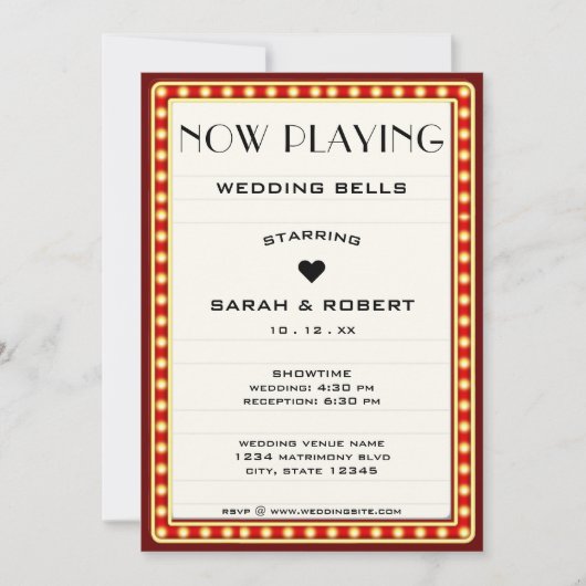 Invitation Symbole du cinéma rétro Mariage rouge (Devant)