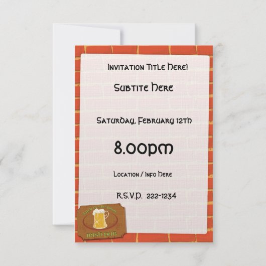 Invitation Symbole du pub irlandais (Dos)