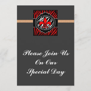 Invitation symbole fleur de lis zèbre rouge méchant