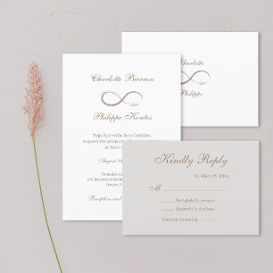 Invitation Symbole infini Or Blanc Gris réponse mariage RSVP
