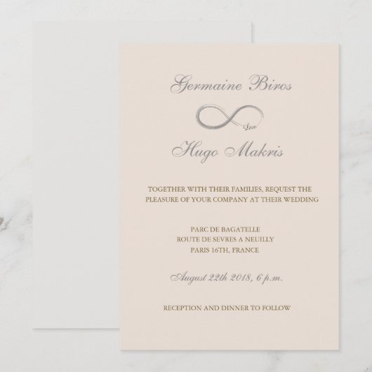 Invitation Symbole infini taupe gris or élégant mariage (Devant / Derrière)