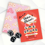 Invitation SYMBOLE Mariage DE Las Vegas Mod Retro<br><div class="desc">Gras et Mariage brillant à Las Vegas Signez avec des polices amusantes avec une ambiance rétro mod. Caractéristiques Vegas signe et dés de coeur avec des couleurs funky de rose, rouge, orange et très clair crémeux blanc. Parfait pour un mariage rapide ou une fête à Vegas ! Tous les termes...</div>