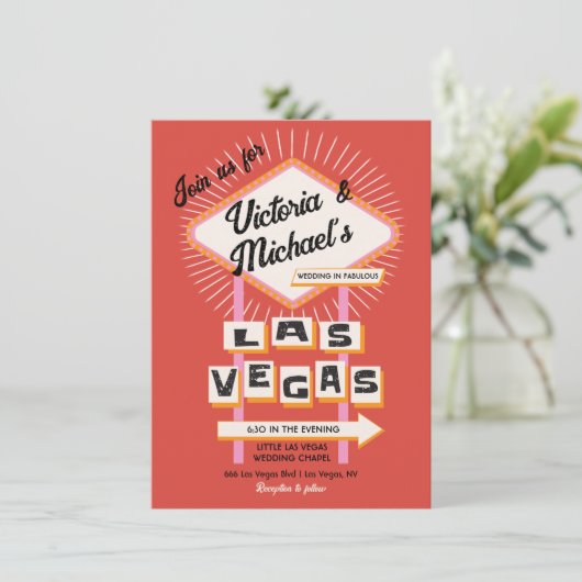 Invitation SYMBOLE Mariage DE Las Vegas Mod Retro (Debout devant)