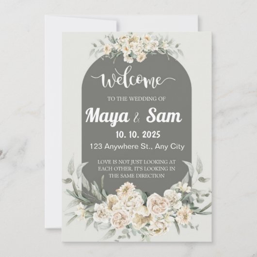 Invitation SYMBOLE Mariage Floral Vert Sage Élégant (Devant)