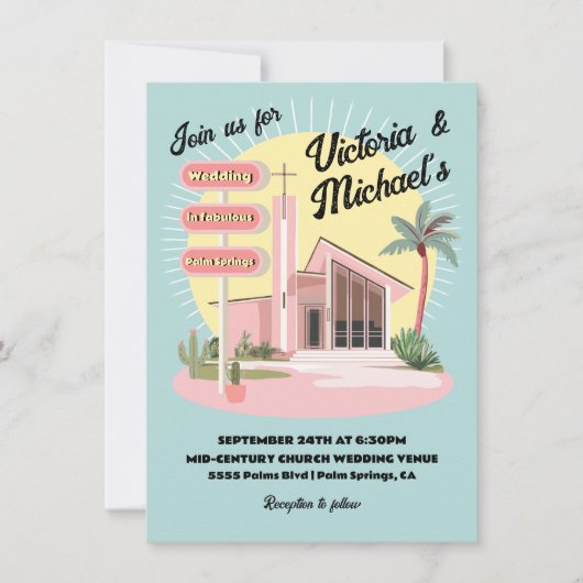 Invitation SYMBOLE Mariage Mod Palm Springs Mid-Century (Devant)