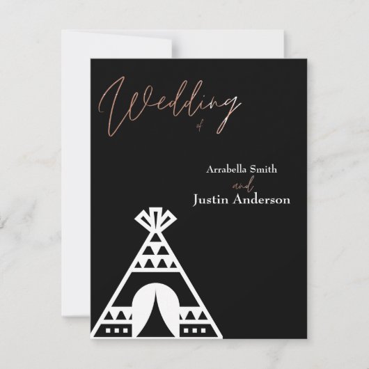Invitation SYMBOLE TIpi AMÉRICAIN Mariage noir blanc (Devant)