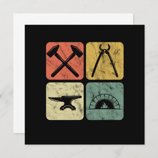 Invitation Symboles de forgeron rétro Anvil Forge Farrier Cad (Devant / Derrière)