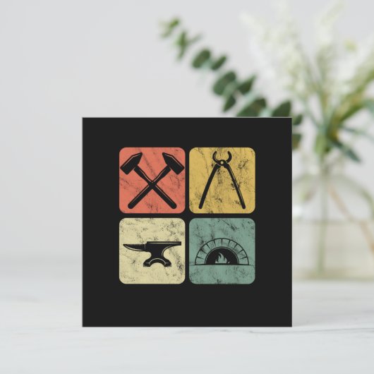 Invitation Symboles de forgeron rétro Anvil Forge Farrier Cad (Debout devant)