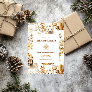 Invitation Symboles de Noël en Or et Blanc