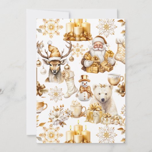 Invitation Symboles de Noël or et blanc (Dos)