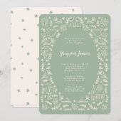 Invitation Symboles d'invitation de baptême Vert & Crème (Devant / Derrière)
