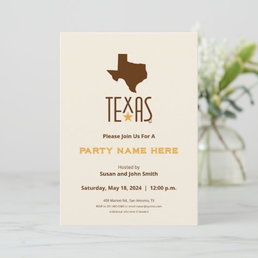 Invitation Symboles du Texas, Etat du Texas, brun (Debout devant)