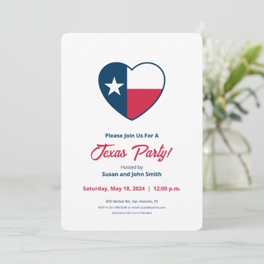 Invitation Symboles du Texas, Texas Drapeau, Coeur (Debout devant)