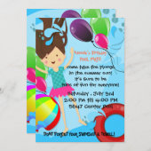 Invitation Symmer Pool Anniversaire de fête ballons amusant (Devant / Derrière)