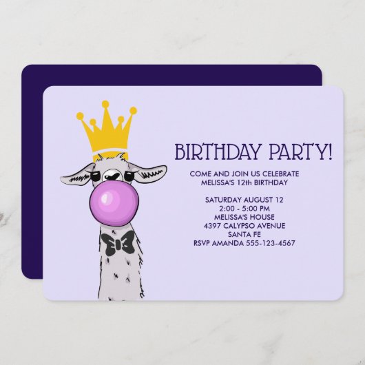 Invitation Sympa Llama Illustration Anniversaire (Devant / Derrière)