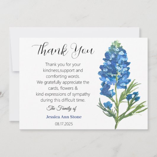 Invitation Sympathy Bluebonnets Funeral Death Merci (Devant)