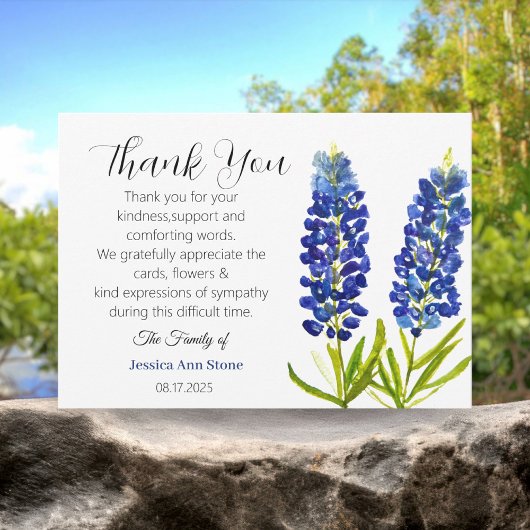 Invitation Sympathy Bluebonnets Funeral Death Merci