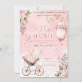 Invitation Symphonie d'aquarelle en Baby shower fille Rose Co (Devant)