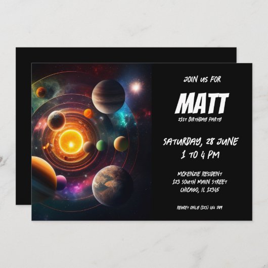 Invitation Système solaire (Devant / Derrière)